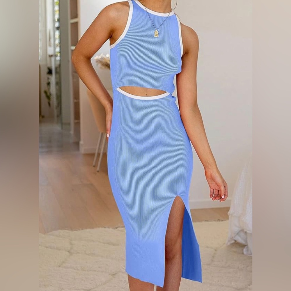 Light blue ribbed open front dress